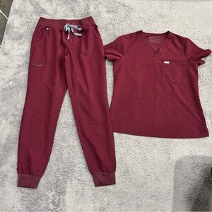 M/T FIGS Burgundy Scrub Set